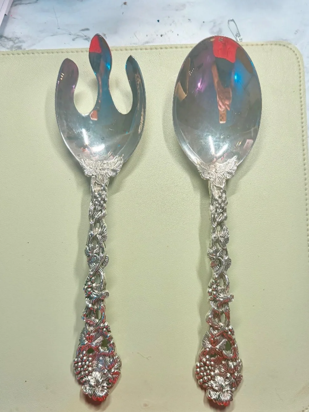 Vintage Godinger Silver Plated Salad Serving Spoon & Fork Heavy 1990s